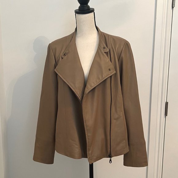 Live a Little Lamb Leather Moto Biker Jacket L Tan Camel - Picture 9 of 15